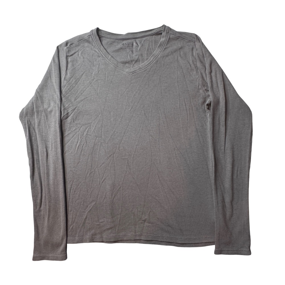 Magellan Shirt Womens S Gray Long Sleeve V-Neck Tee Cotton‎ Sportswear Solid